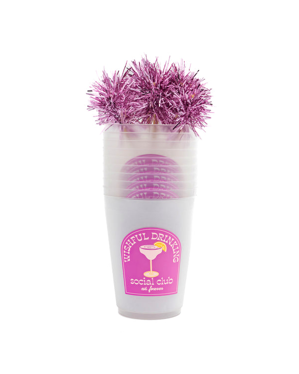 Wishful Drinking Reusable Stackable Cups with Pom Pom Stirs