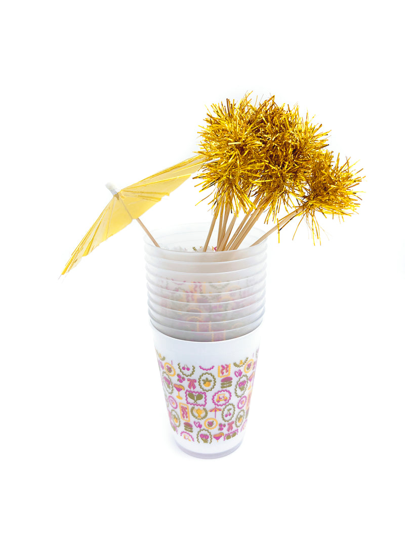 Forever Fun Social Club Reusable Stackable Cups with Pom Pom Stirs