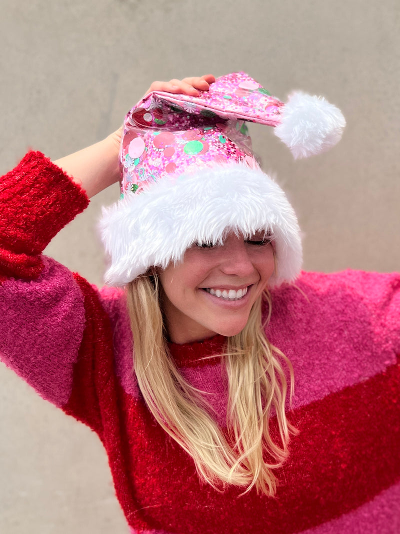 Holiday Spirit Pink Confetti Santa Hat