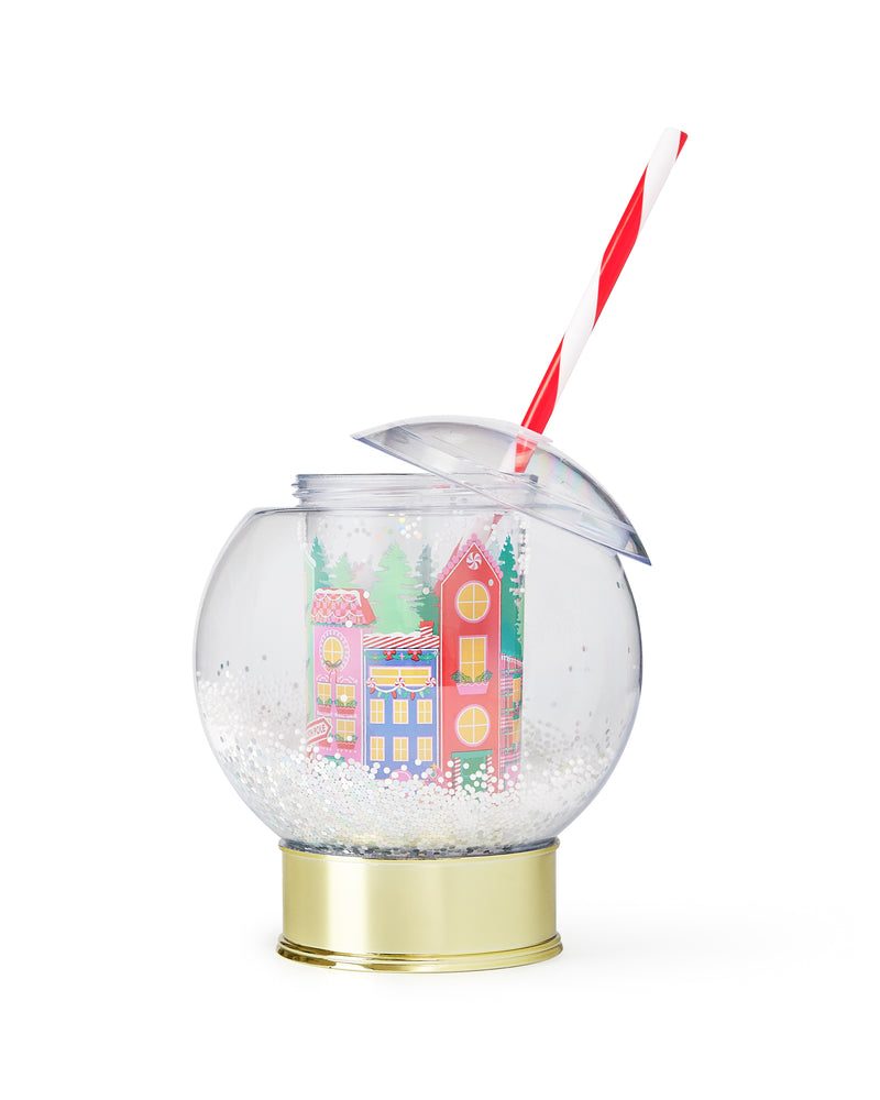 Holiday Village Snow Globe Novelty Sipper