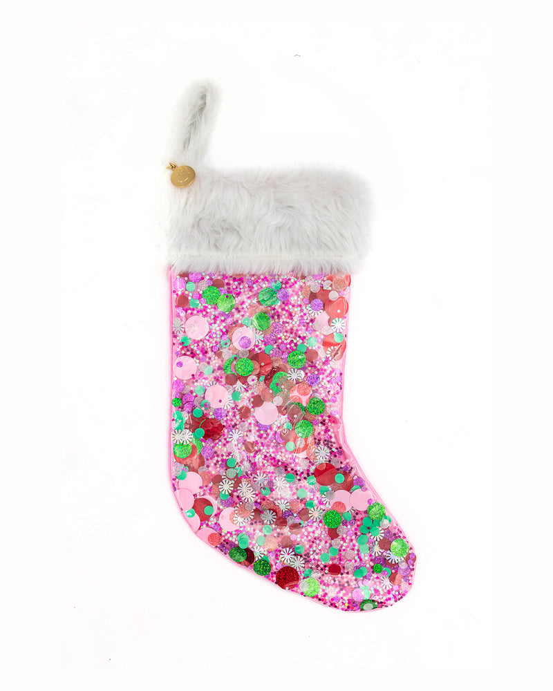 Holiday Spirit Pink Confetti Stocking